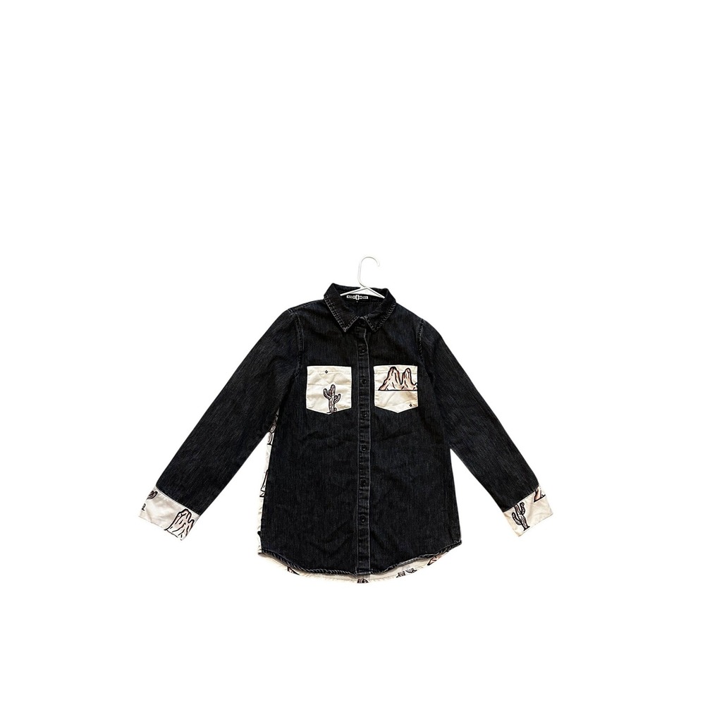 Rowdy Crowd Western Cowboy Cactus Mountains Denim‎ Shirt Womens Small